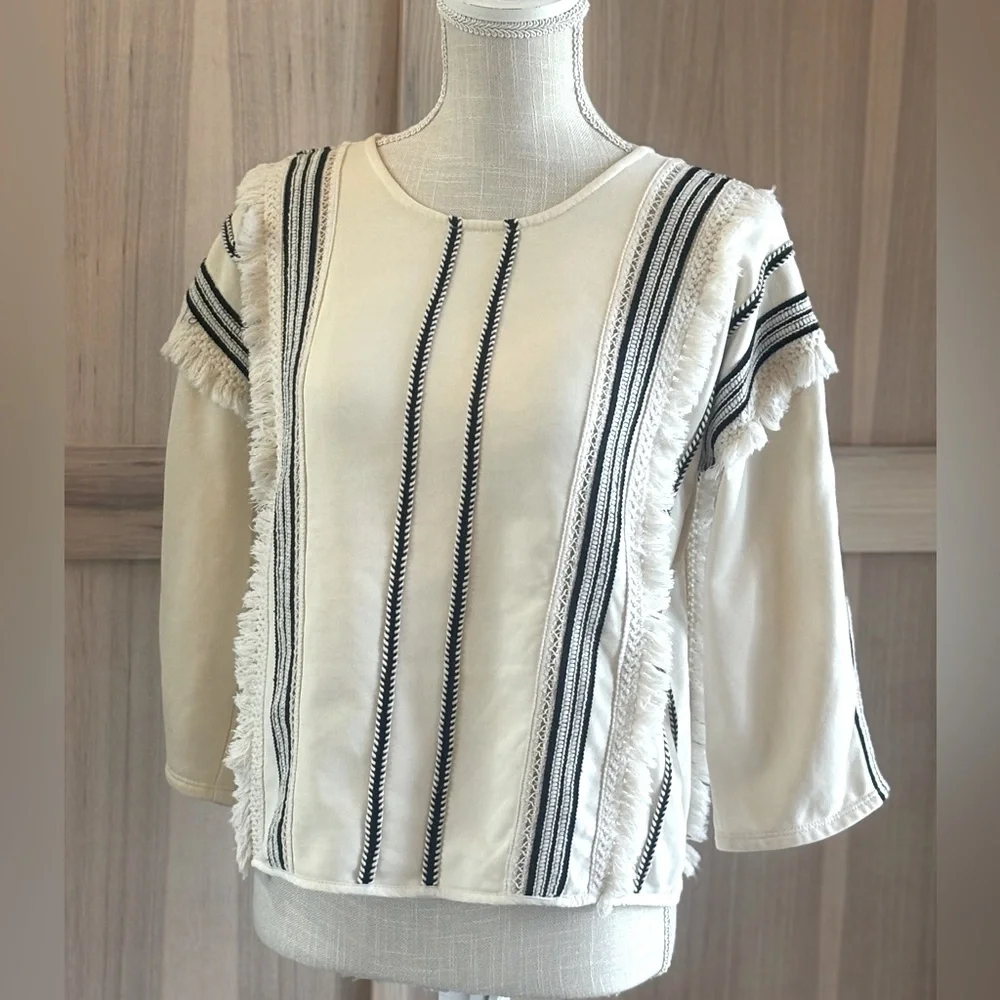Eri + Ali Anthropologie Striped Top. Women’s Sz-S Black Cream Textured EUC